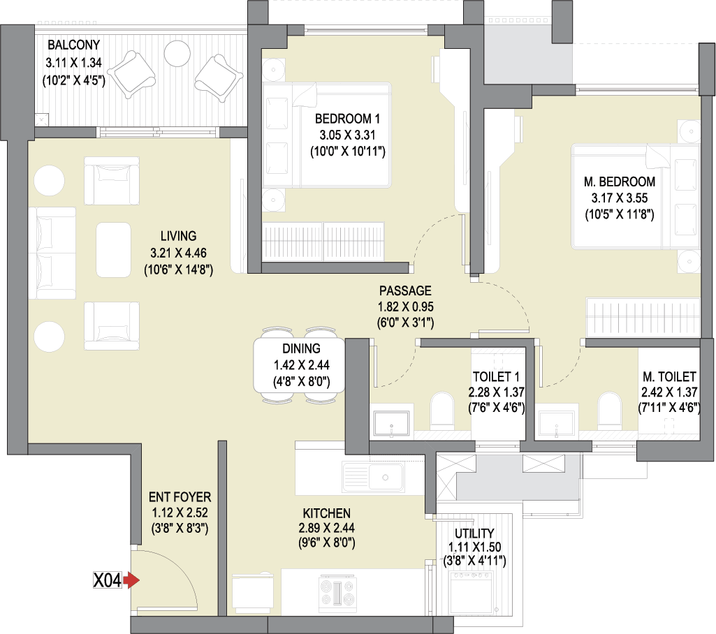 2 BHK Premium Floor Plan